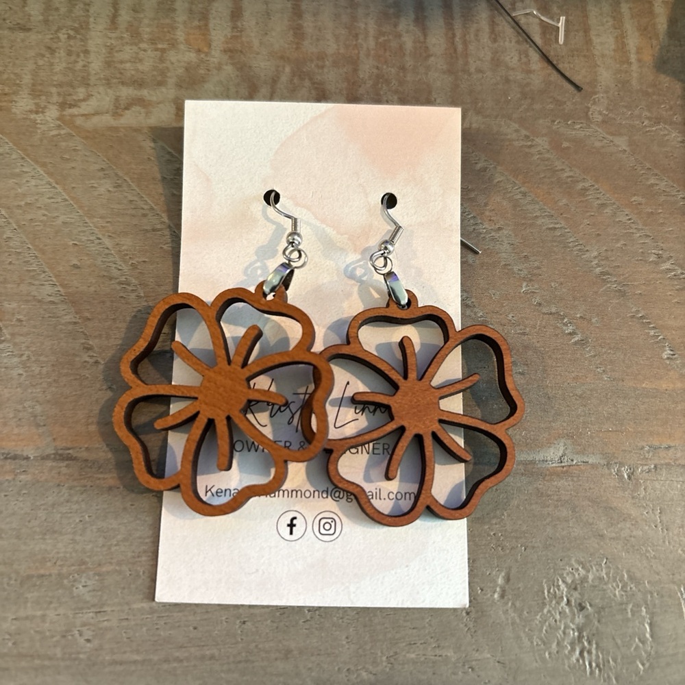 Handmade Wooden Floral Earrings NWT | Boho Statement